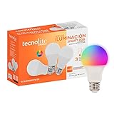 Tecnolite Connect - Paquete de 3 Focos Inteligentes Multicolor Conexión WiFi y Bluetooth,...