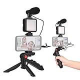 Andoer - Kit de Vlog para teléfono inteligente, mini luz de video LED + micrófono cardioide + clip...