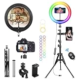 KOSCHEAL Aro de Luz con Tripie,Selfie Ring Light 10' Ajustable de 1.8m y 37 Modos Colores...