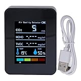 Monitor de Calidad del Aire Negro, Medidor de CO2 para Interiores, Monitor Digital TVOC HCHO para...