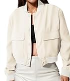 Modegal - Chaquetas bombarderos de manga larga para mujer, con botones, casual, con bolsillos, para...