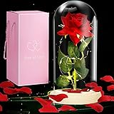 Autbye Bella y Bestia, Rosa Bella y Bestia Rosa Eterna Artificial LED Luces de Cristal para para...