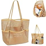 Bolsa de Playa para Mujer,LIHYL Bolso de Hombro de Malla Plegable para Mujer, Grande Bolsa de Mano...