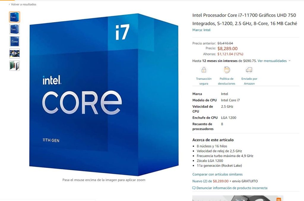 Intel Core i7-11700 Precio oferta Amazon