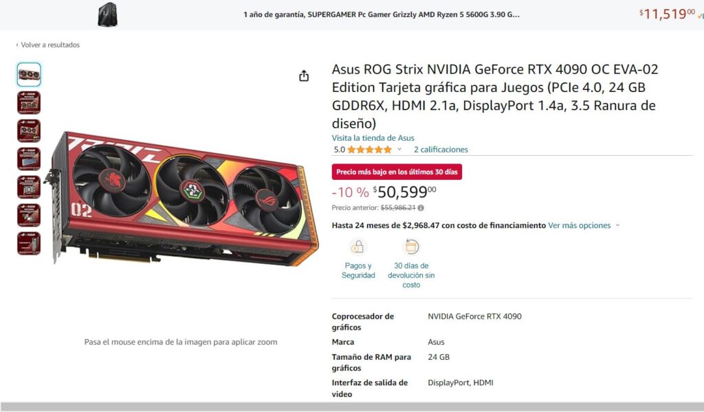 ASUS Evangelion ROG Strix GeForce RTX 4090 OC EVA 02 precio Amazon
