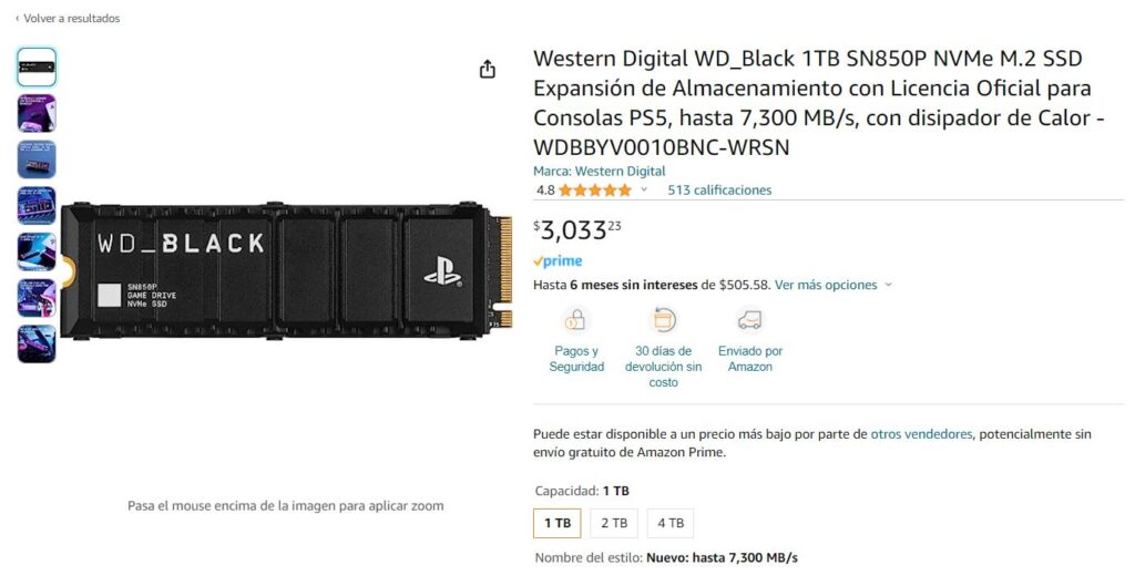 WD BLACK SN850P NVMe PCIe Gen 4 PlayStation 5 amazon precio