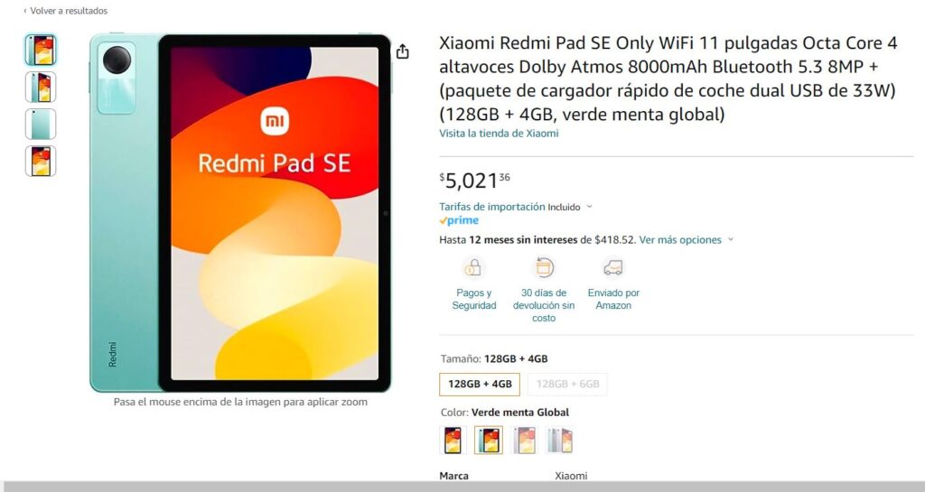 Xiaomi Pad SE Tablet Amazon Precio Mexico