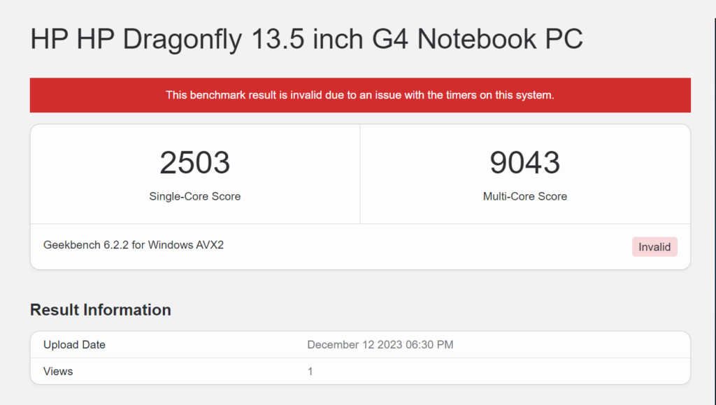 HP Dragonfly G4 Core 13a Gen Review Benchmark Geekbench CPU