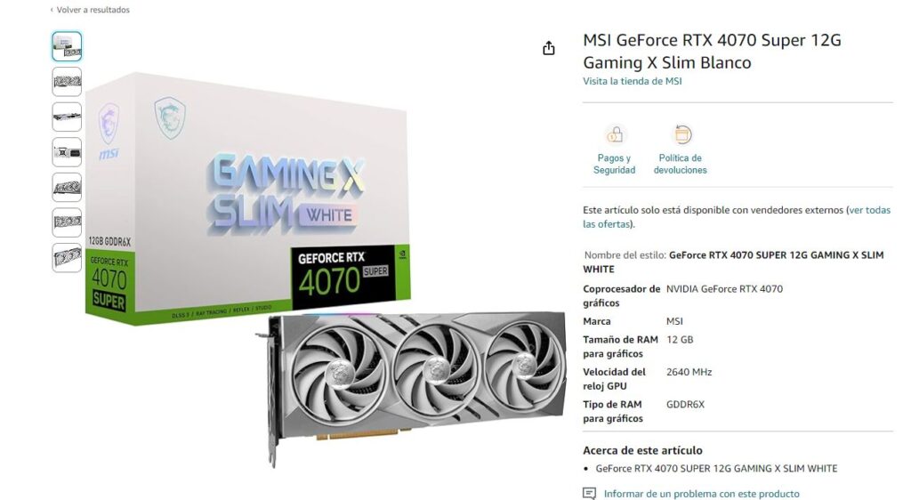 MSI Gaming Slim X White GeForce RTX 4070 Super Mexico Amazon