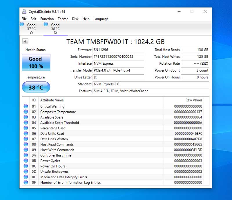 Teamgroup MP44 SSD 1TB Review Temperatura Reposo