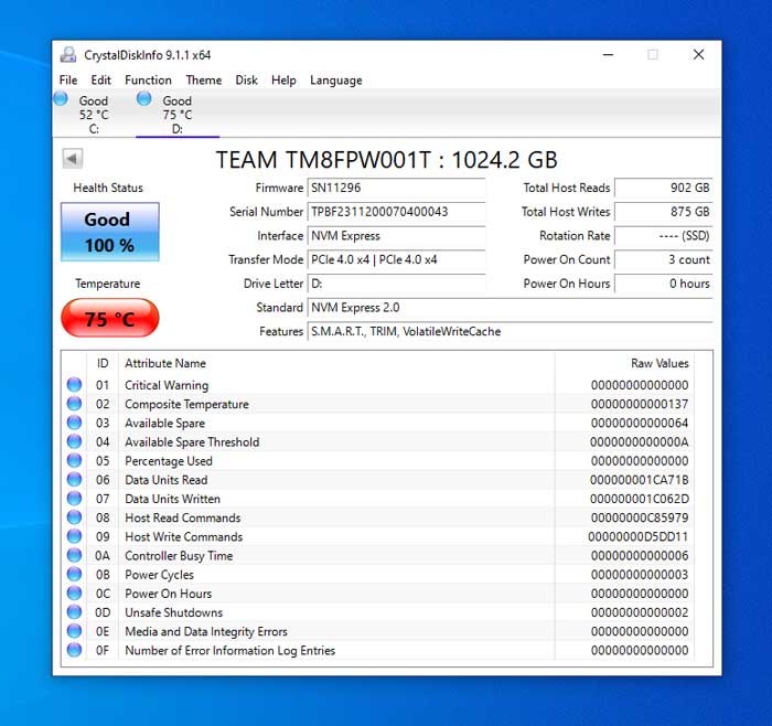 Teamgroup MP44 SSD 1TB Review Temperatura Carga