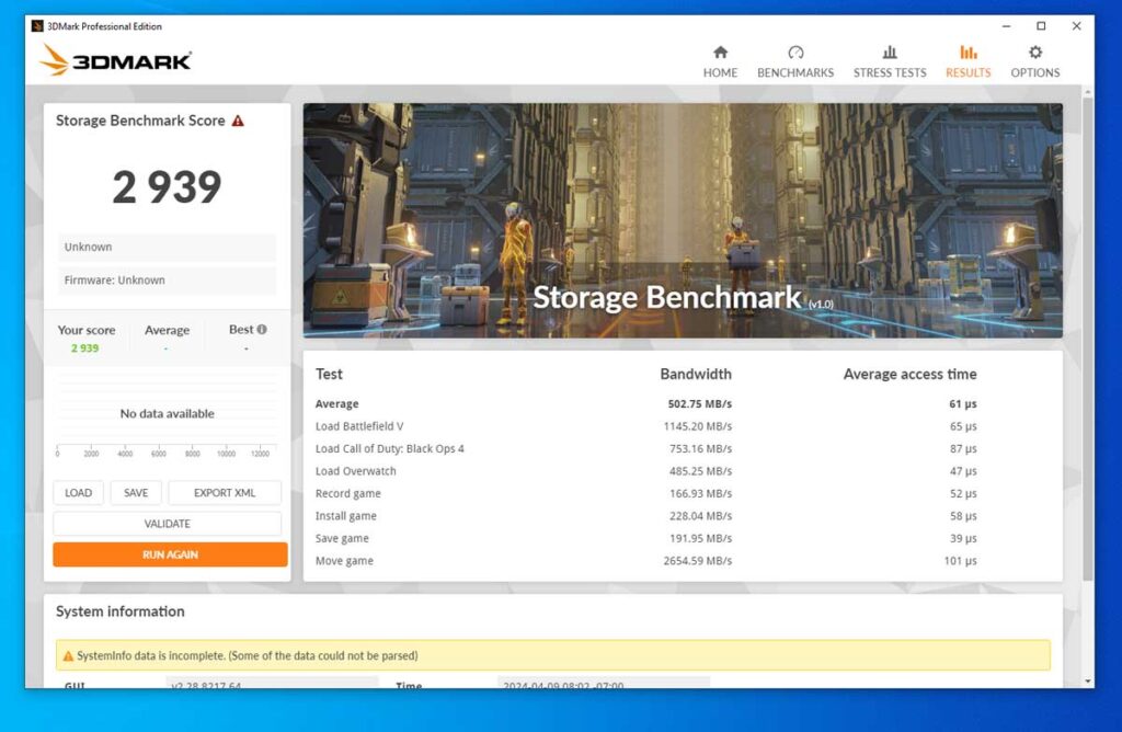 Teamgroup T-FORCE CARDEA A440 1TB SSD 3DMark Storage Benchmark